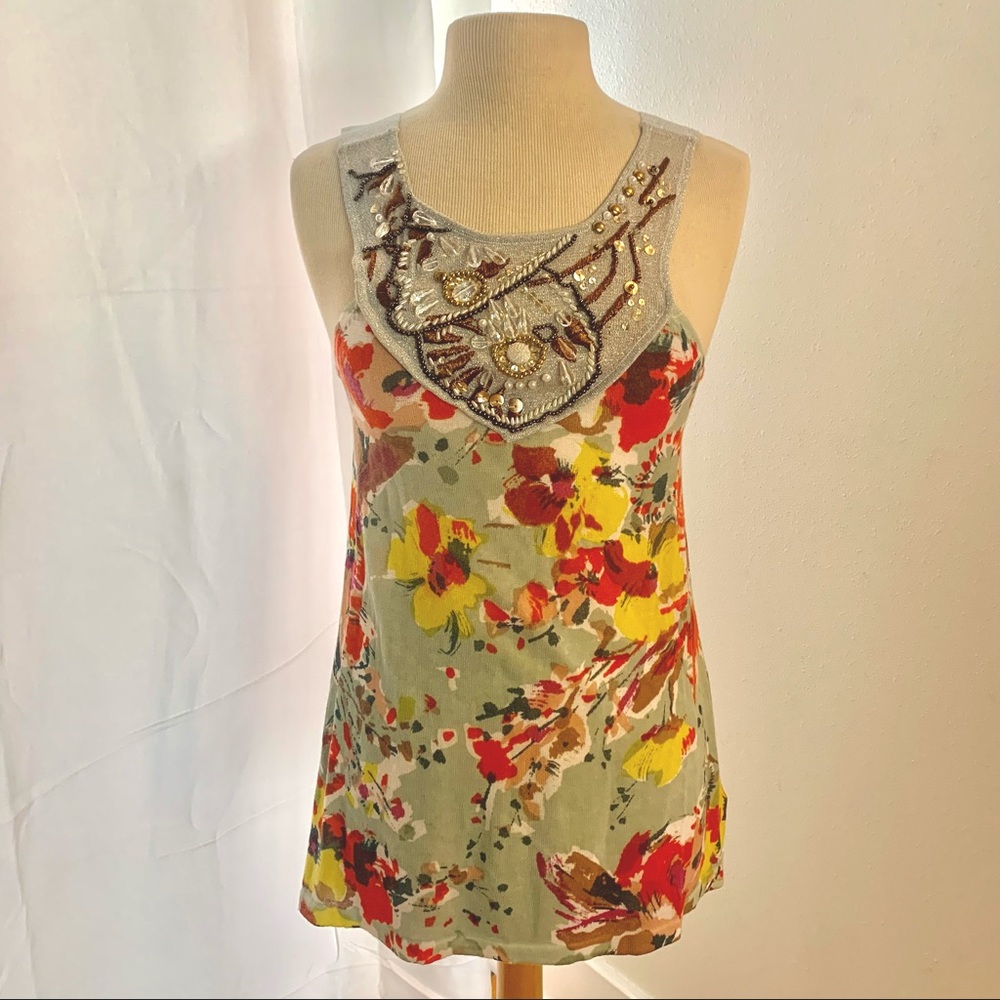 Charlotte Brand For Nordstrom Jeweled Light Knit Floral Tunic Size M